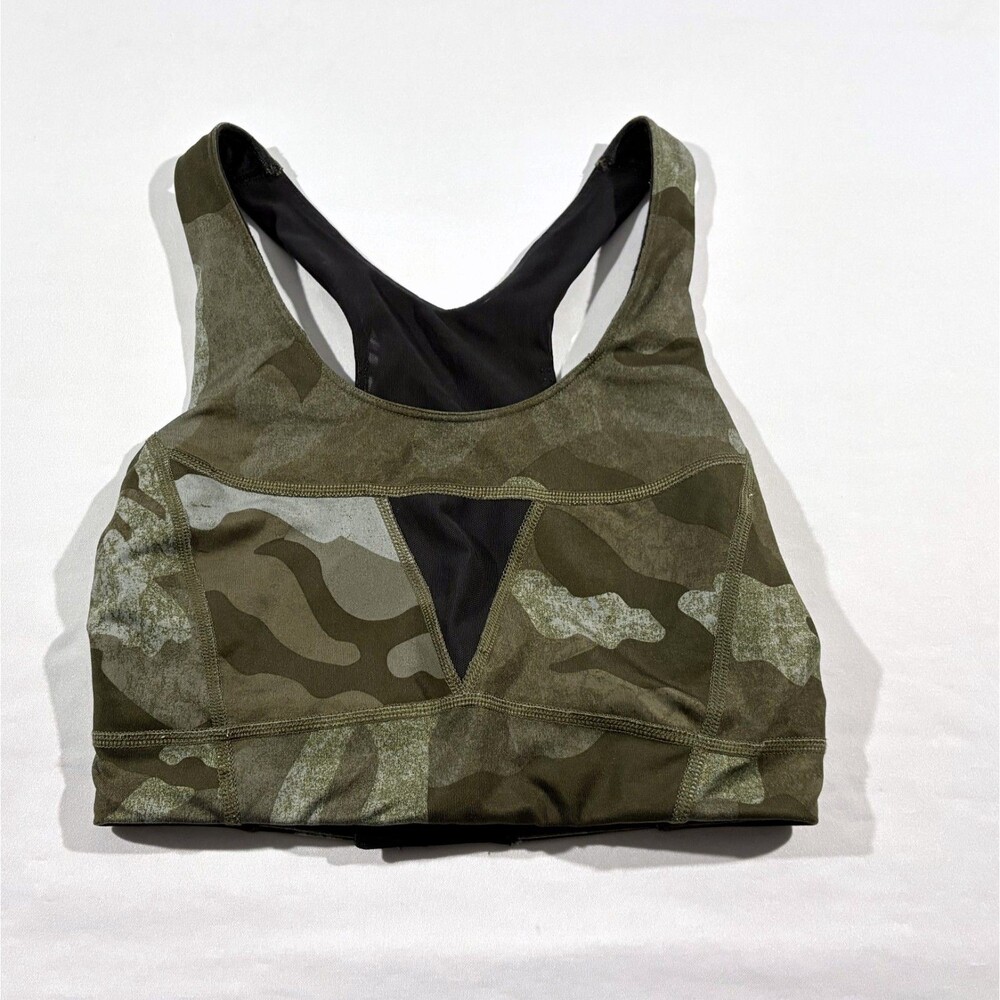 The North Face Womens Camo Green Stow N Go Sport Bra Stretch Poly Top Sz S